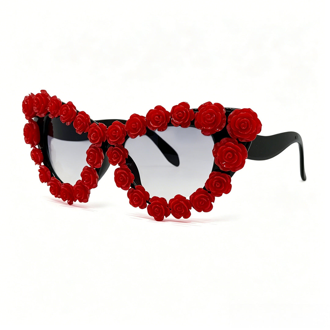 Women's Heart-Shaped Sunglasses with Floral Application Bowlift