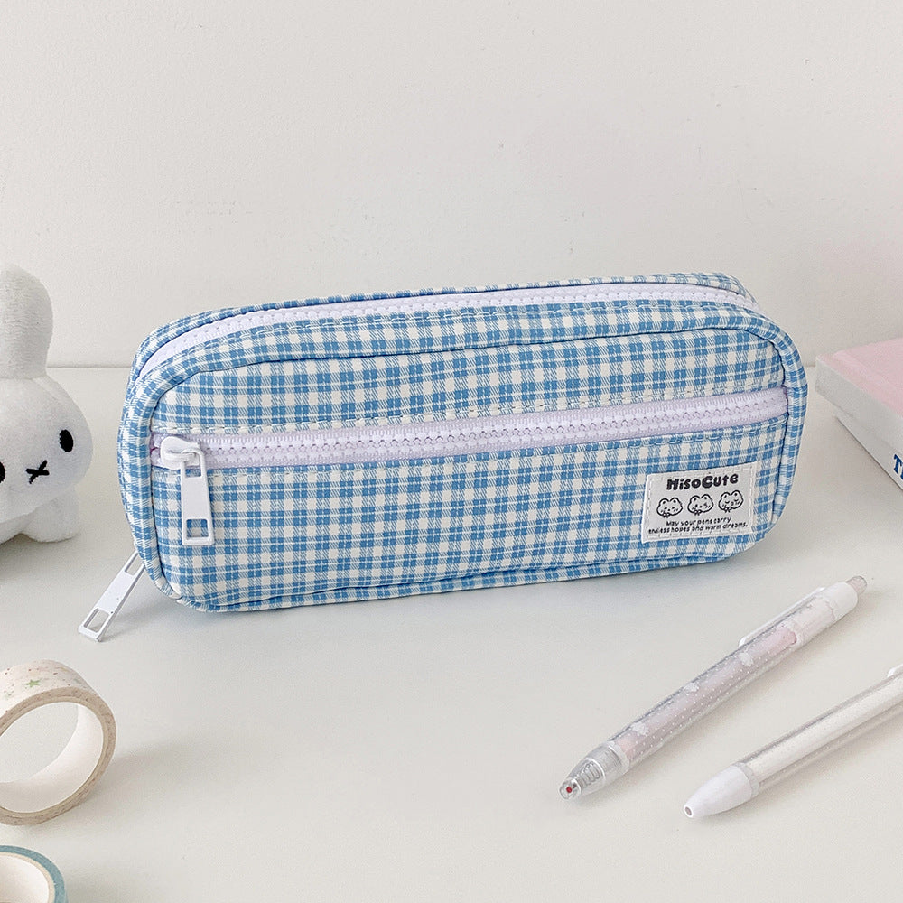 Stylish Gingham Checkered Pencil Case Bowlift
