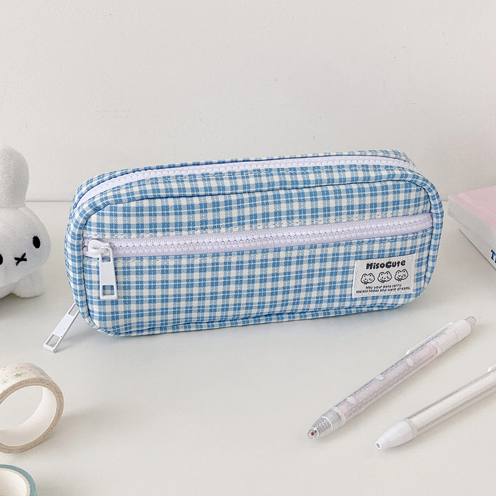 Stylish Gingham Checkered Pencil Case Bowlift