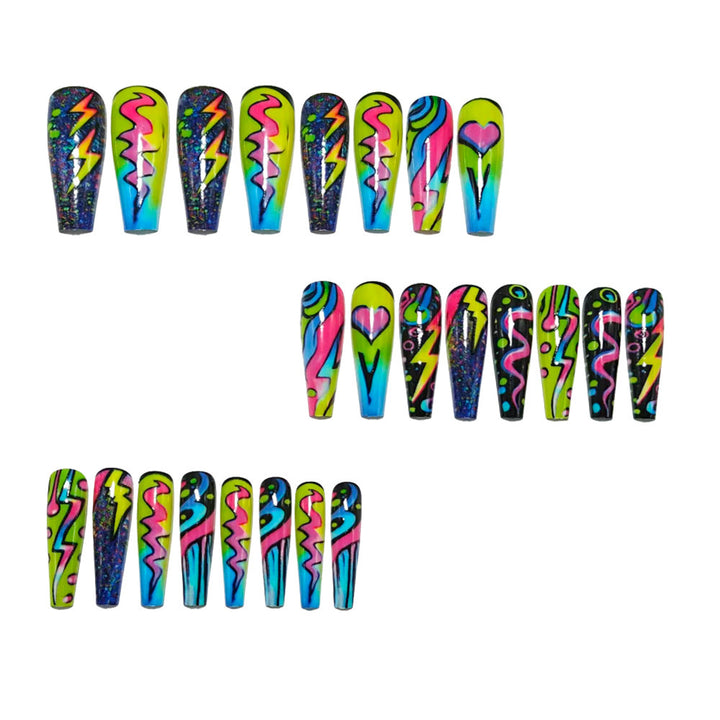 Creative artificial nails with vibrant neon design Bowlift