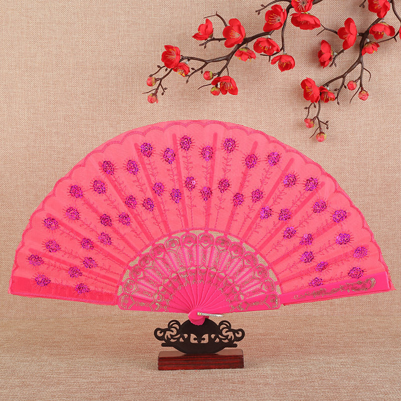 Women's folding fan with artistic decorations Bowlift