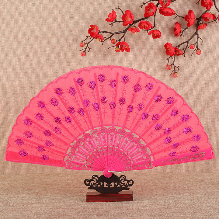 Women's folding fan with artistic decorations Bowlift