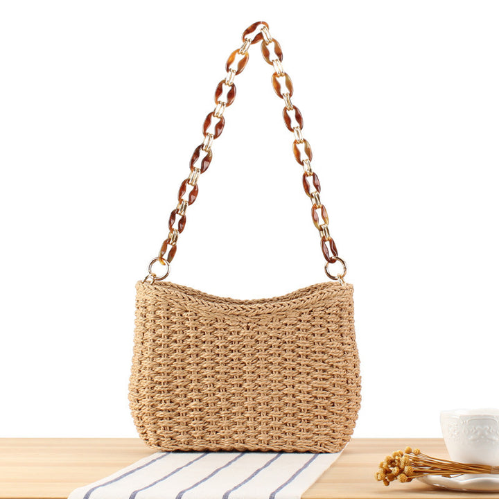 Fashionable straw bag with chain strap Bowlift