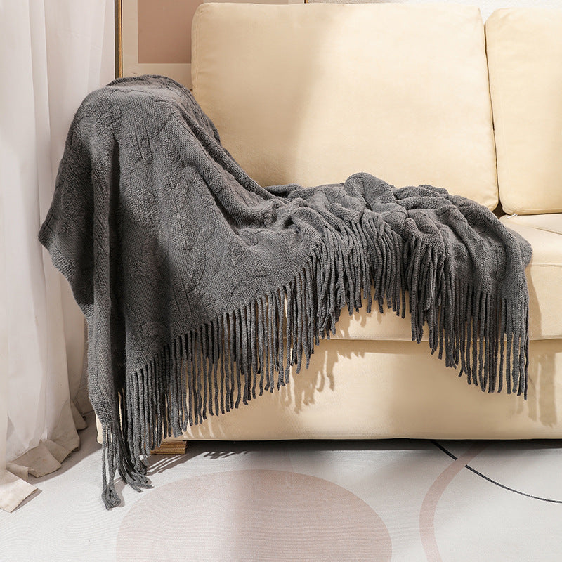 Textured Fringe Throw Blanket