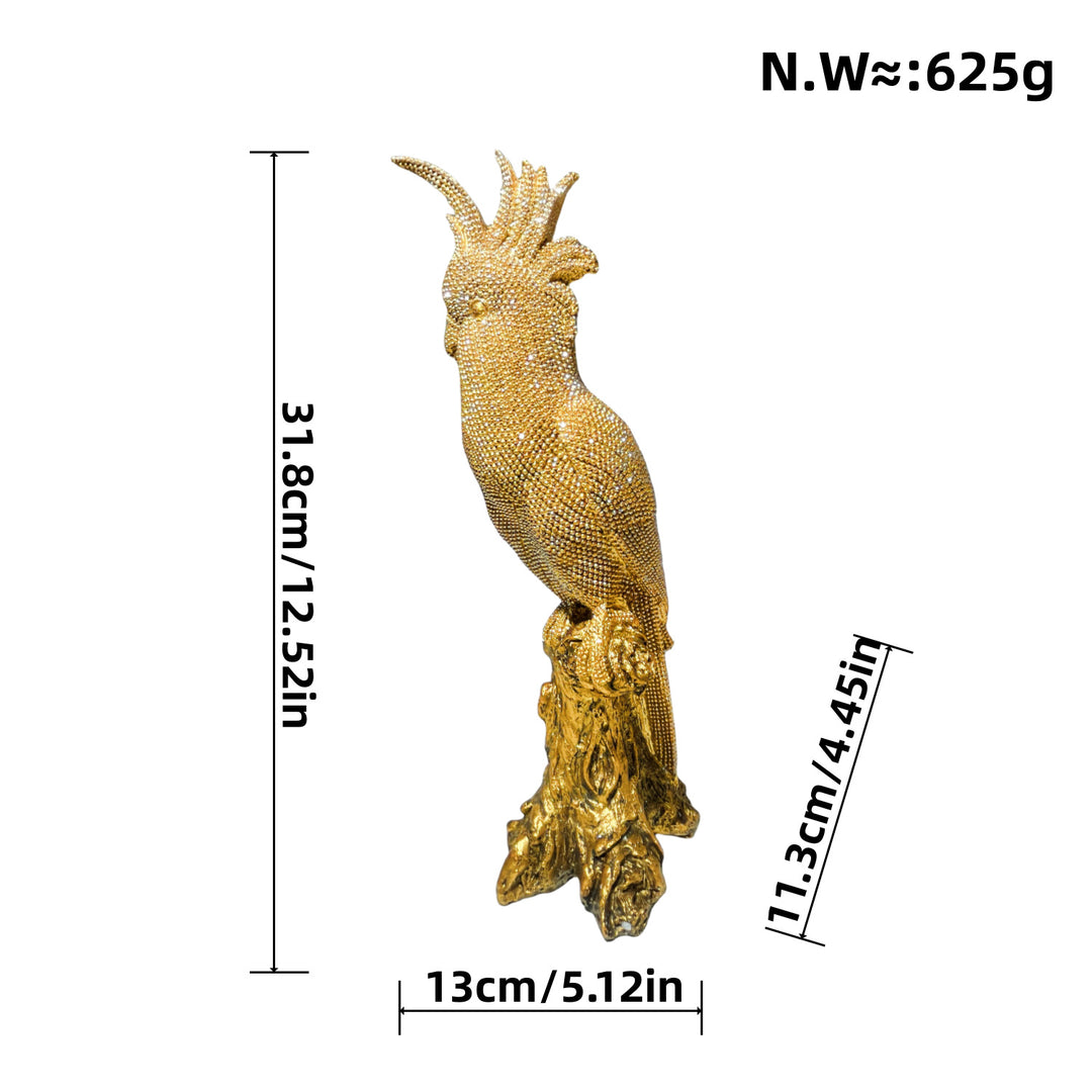 Shiny parrot figure on tree stump Bowlift