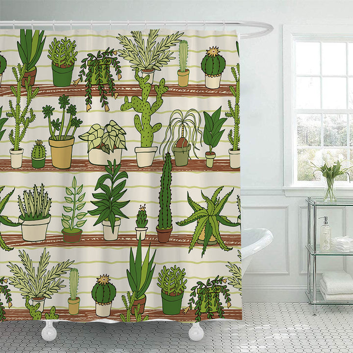 Cactus Garden-Themed Shower Curtain Bowlift