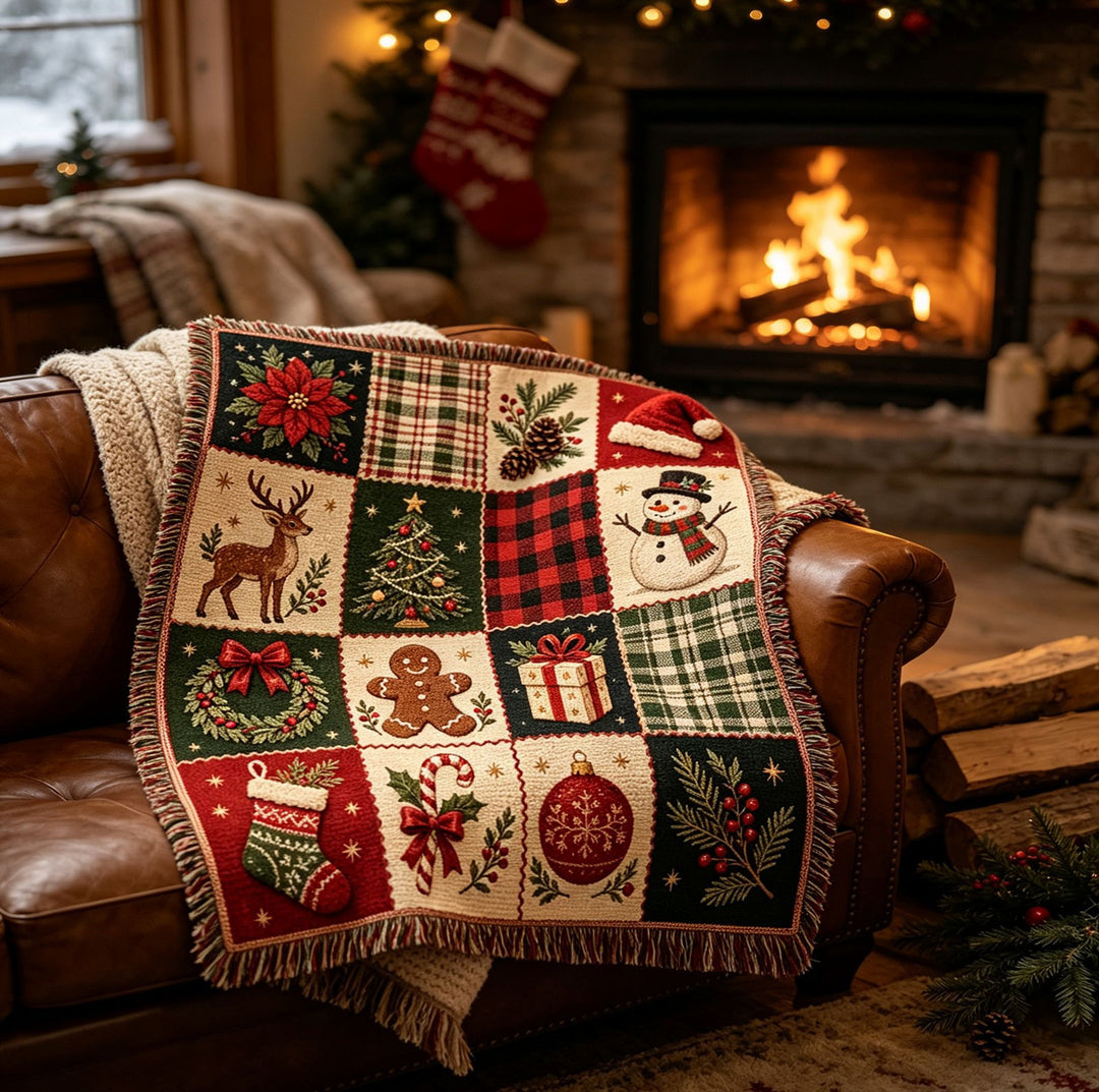 Festive Holiday Tapestry Throw Blanket