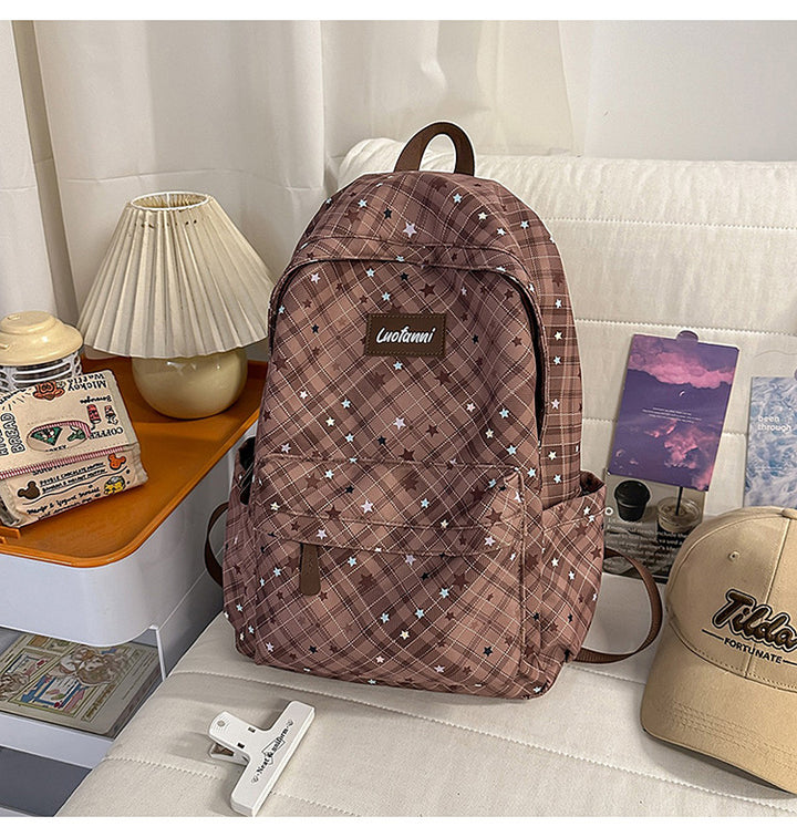 Stylish Checked Pattern Backpack Bowlift
