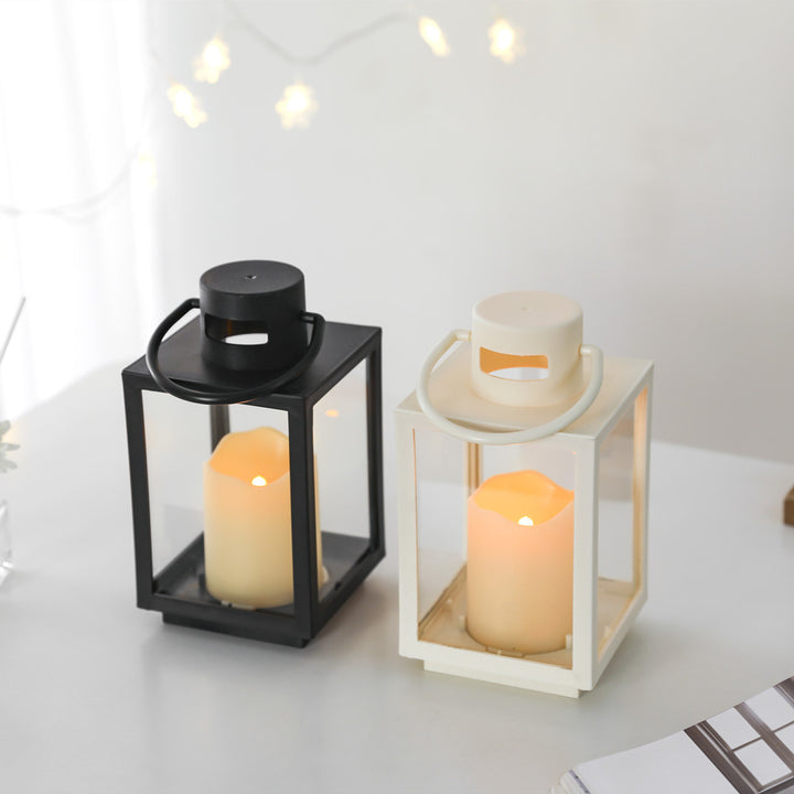 Portable Rectangular Metal Frame Glass-Panel LED Flameless Candle Lantern Bowlift