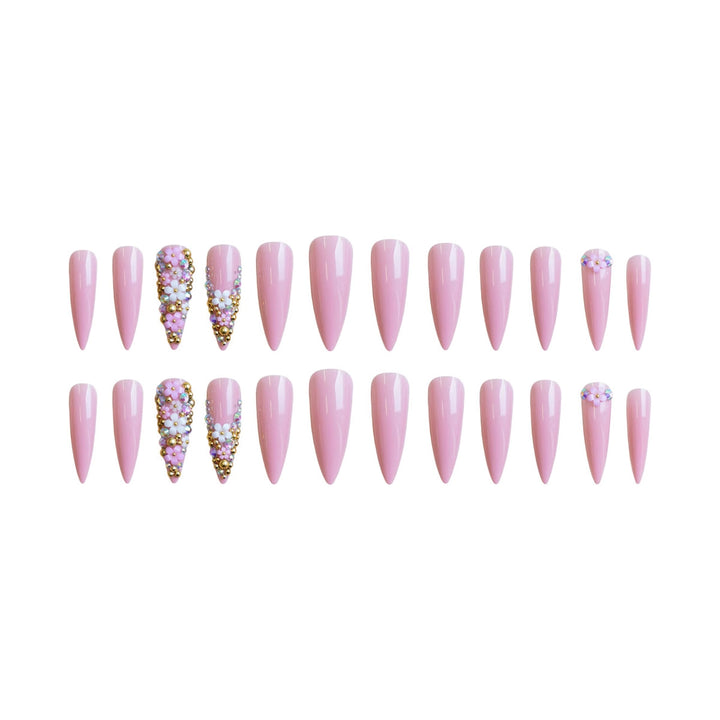 Artificial nail set with floral 3D decorations and glitter Bowlift