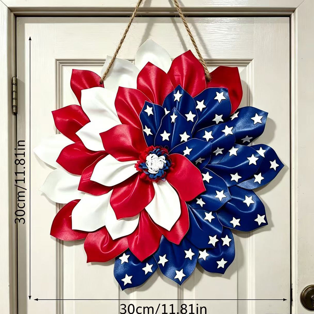 Independence Day layered satin ribbon floral door wreath with jute hanger Bowlift