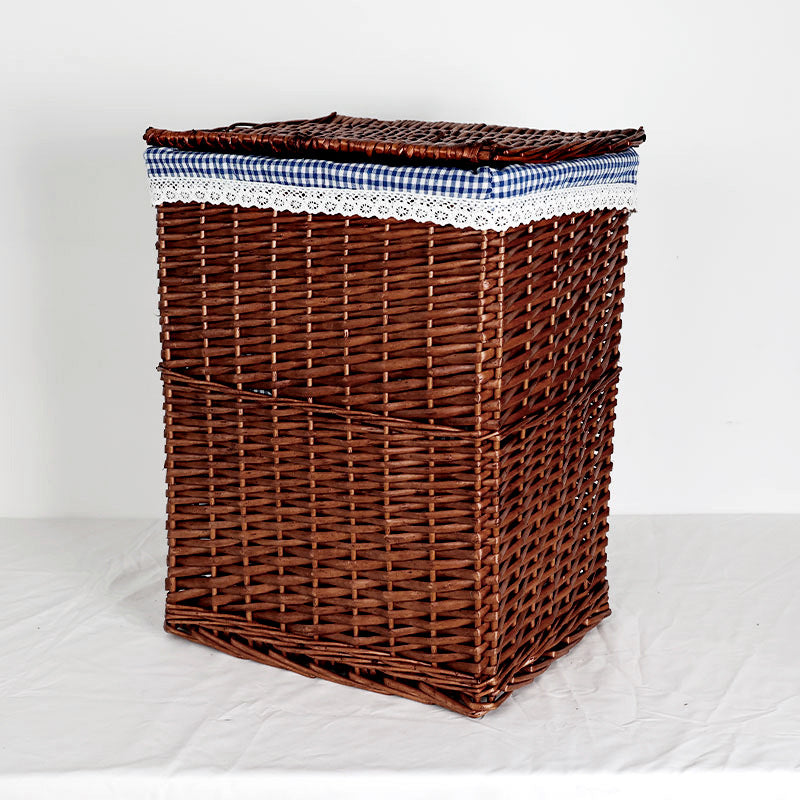 Ladies laundry basket with checked fabric cover and elegant lace trim Bowlift