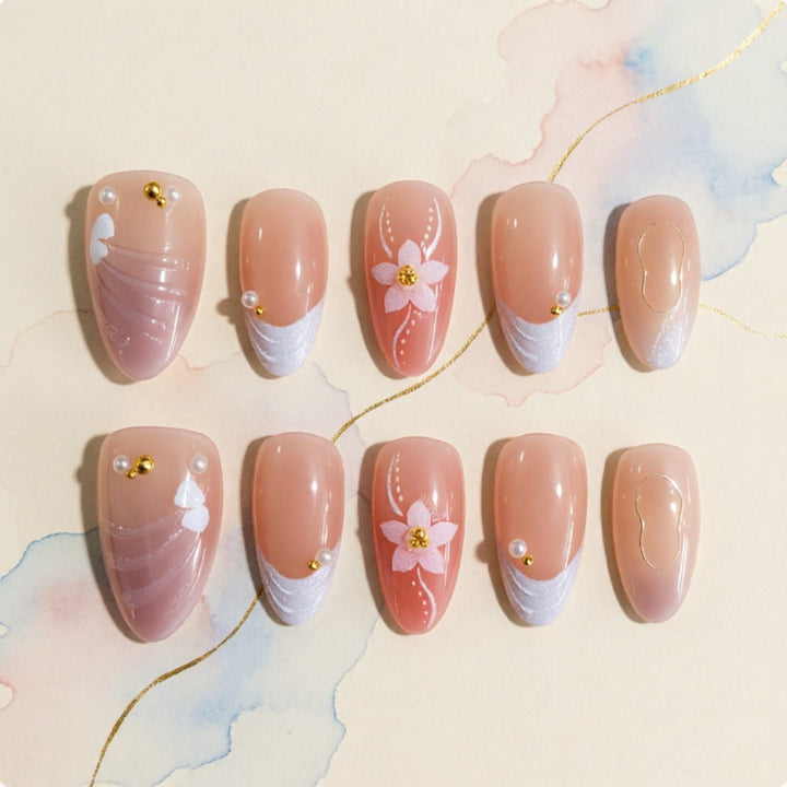Artificial nails with floral details Bowlift