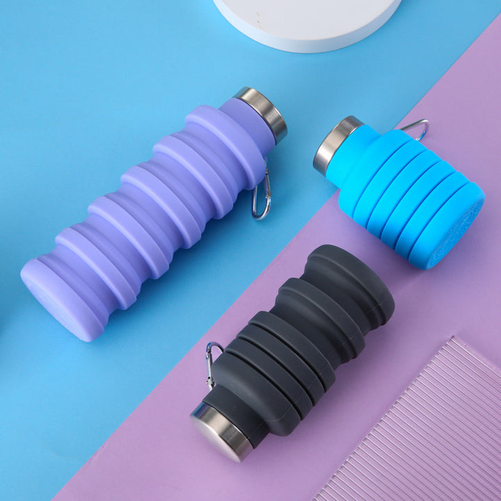 Collapsible Silicone Travel Water Bottle with Stainless Steel Cap and Carabiner Bowlift