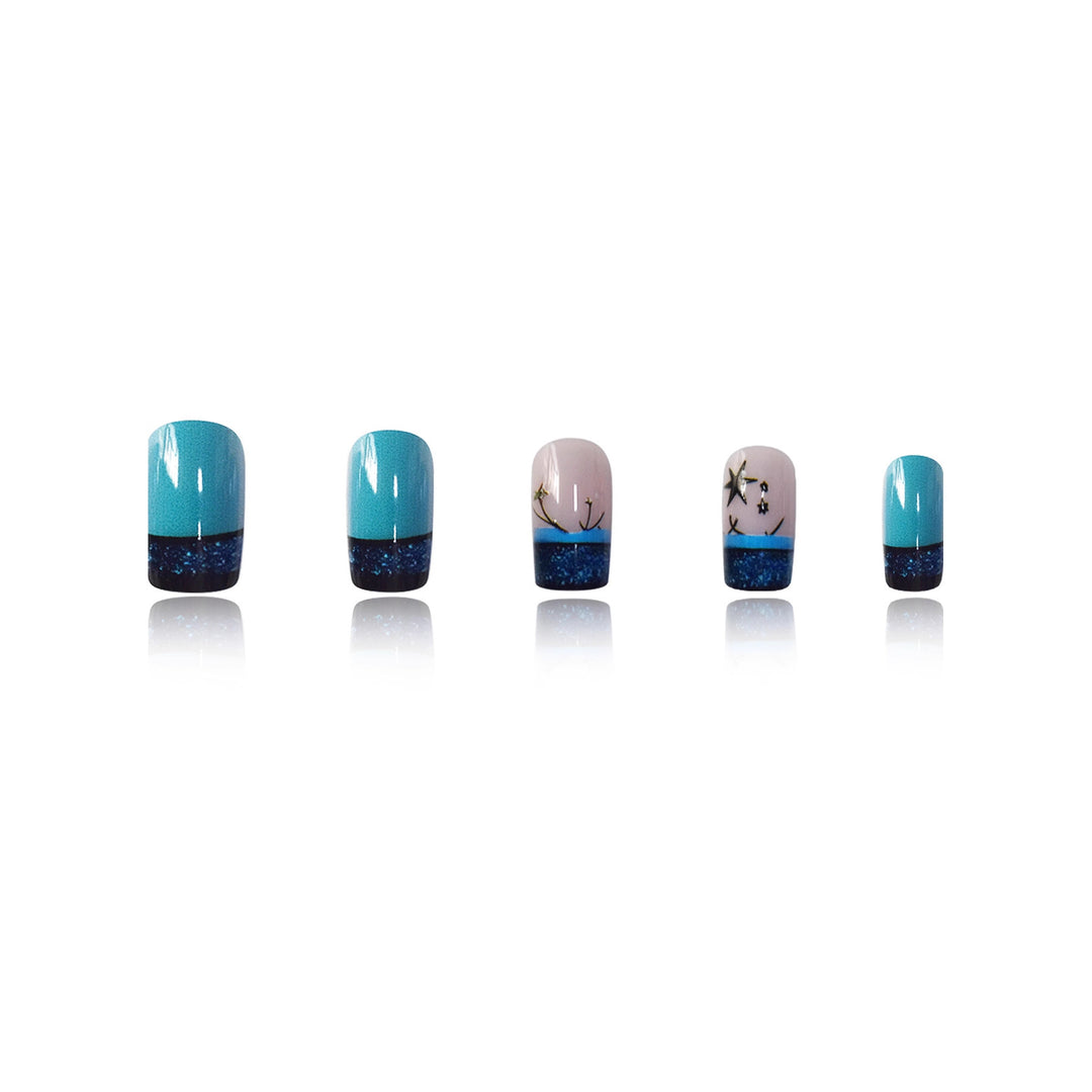 Decorative Glittery Star-Accented Press-On Nail Set Bowlift