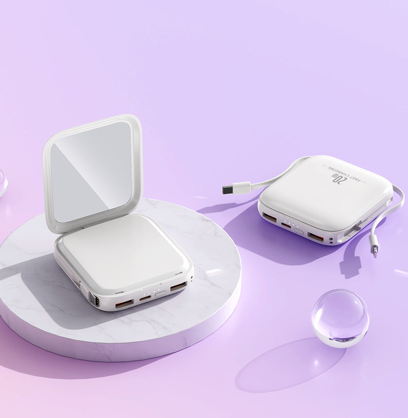 Portable power bank with integrated mirror and multifunctional charging cable Bowlift