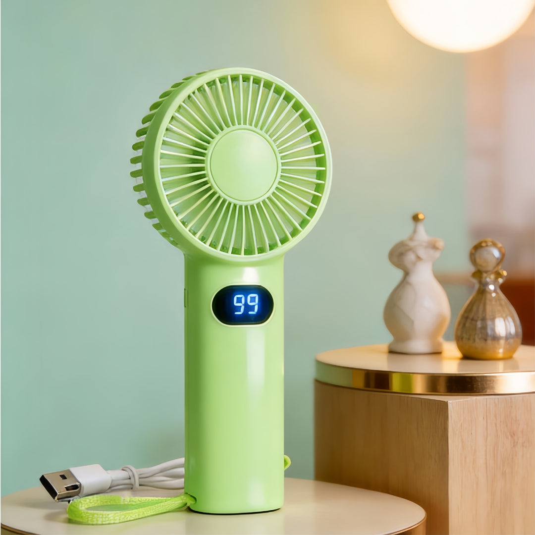Women's handheld fan with digital temperature display Bowlift