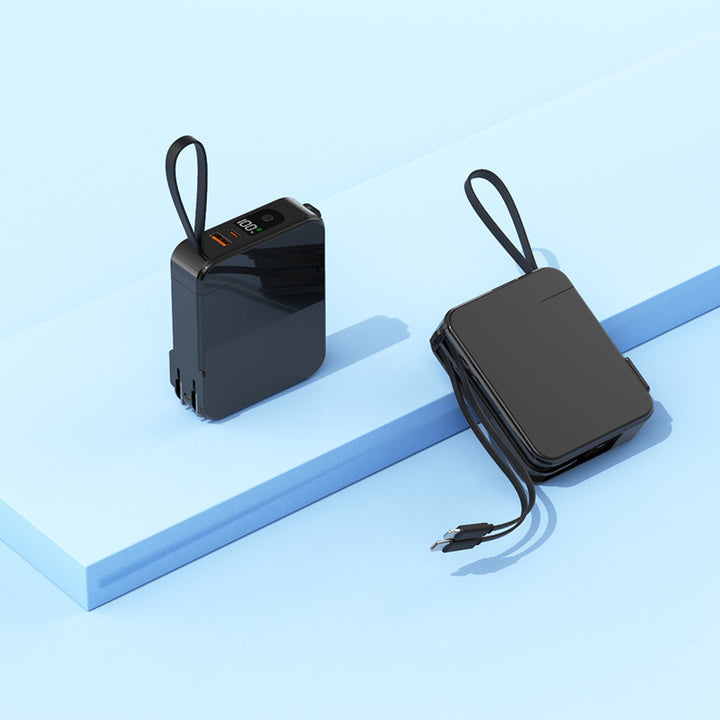 Portable power bank with retractable charging cable and digital display Bowlift