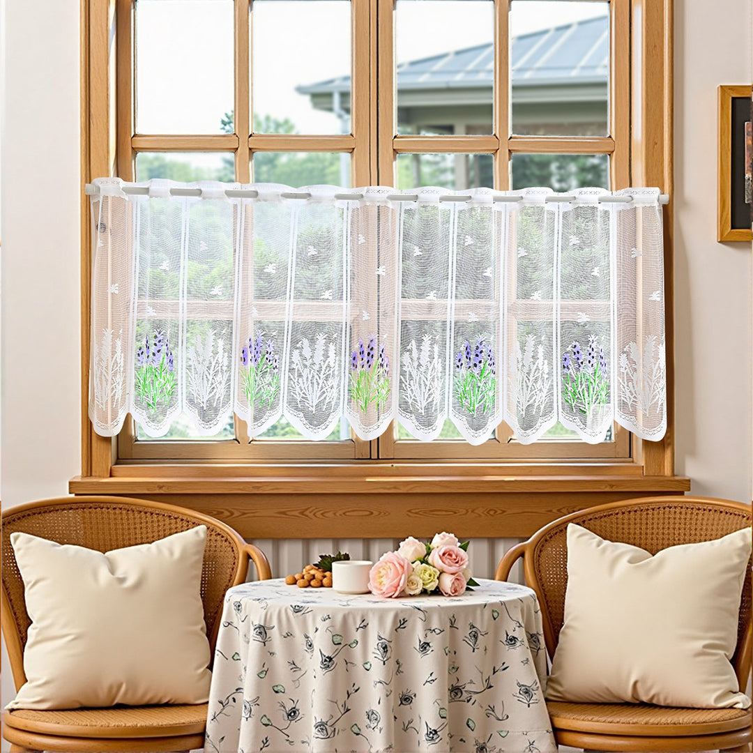 Floral Embroidered Lace Window Valance