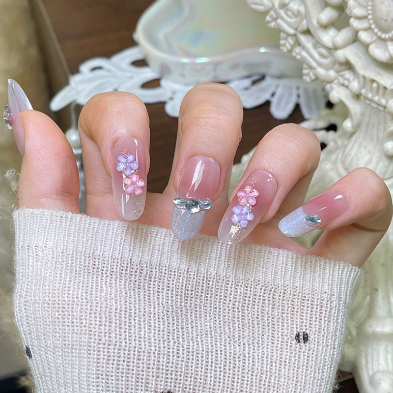Artistic Floral Press-On Nail Design Bowlift