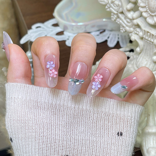 Artistic Floral Press-On Nail Design Bowlift