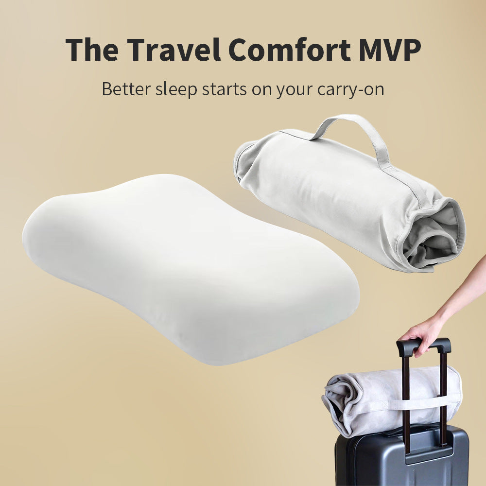 Contoured Cervical Memory Foam Travel Pillow with Roll-Up Carry Sleeve Bowlift