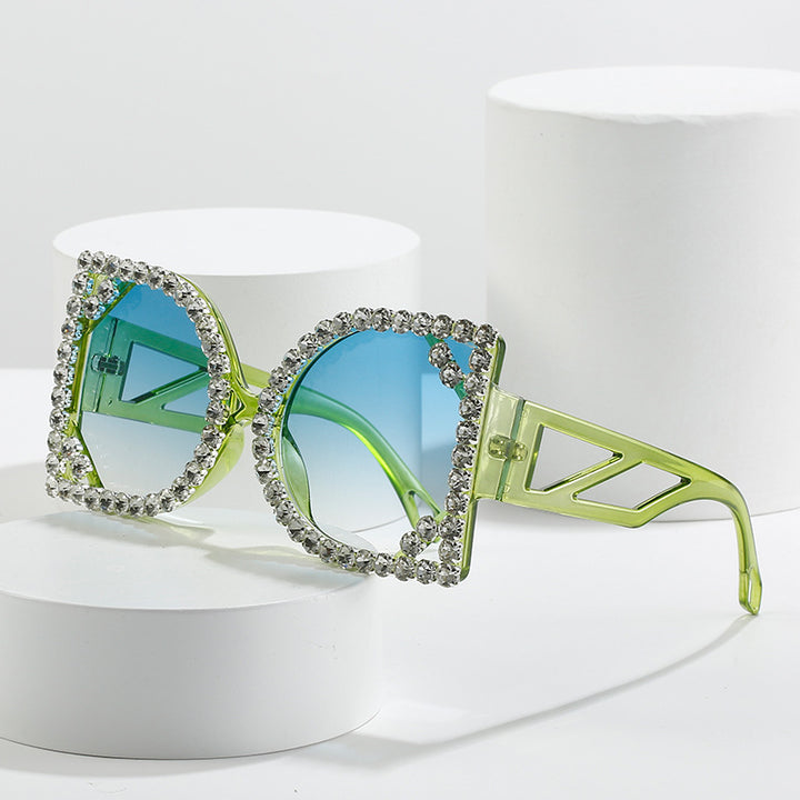 Statement Rhinestone-Embellished Hexagonal Sunglasses Bowlift
