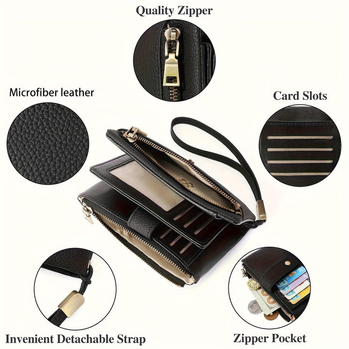 Compact Pebbled Leather Wristlet Wallet Bowlift
