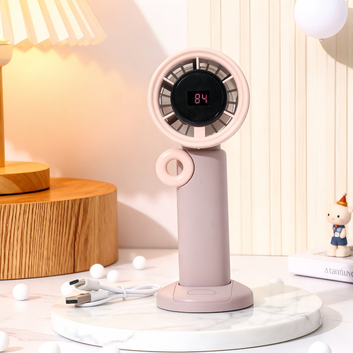 Ladies Portable Hand Fan with LCD Digital Display and USB Charging Function Bowlift
