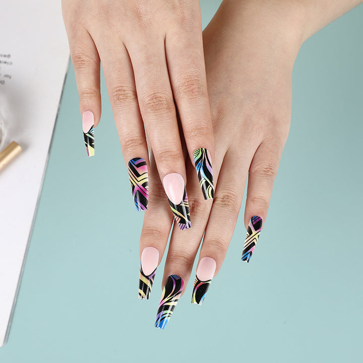 Artificial nail tips with colorful abstract design Bowlift