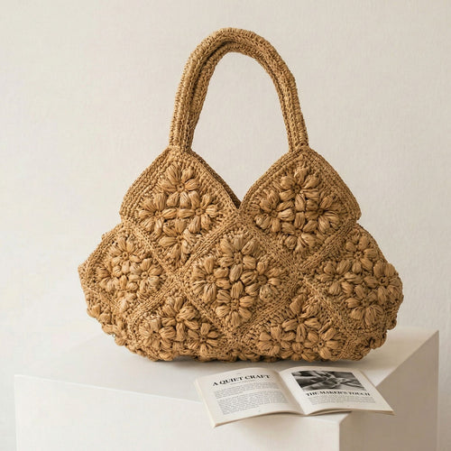Macrame Handbag with Floral 3D Applications Bowlift
