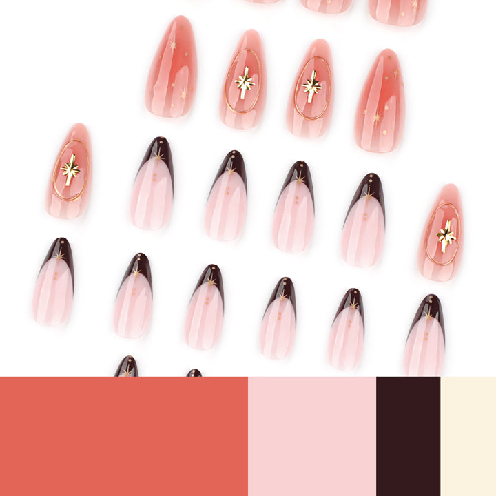 Artful stiletto nails with elegant gold embellishments Bowlift