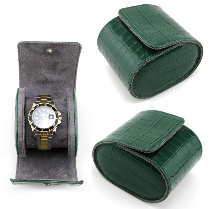 Embossed Leather Single Watch Travel Case Bowlift