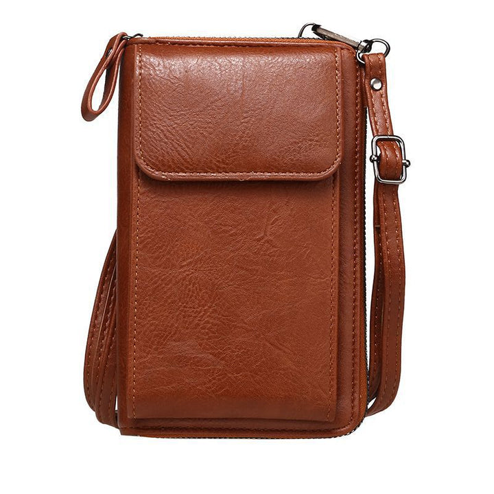 Compact Faux Leather Crossbody Phone Wallet with Zippered Compartments Bowlift