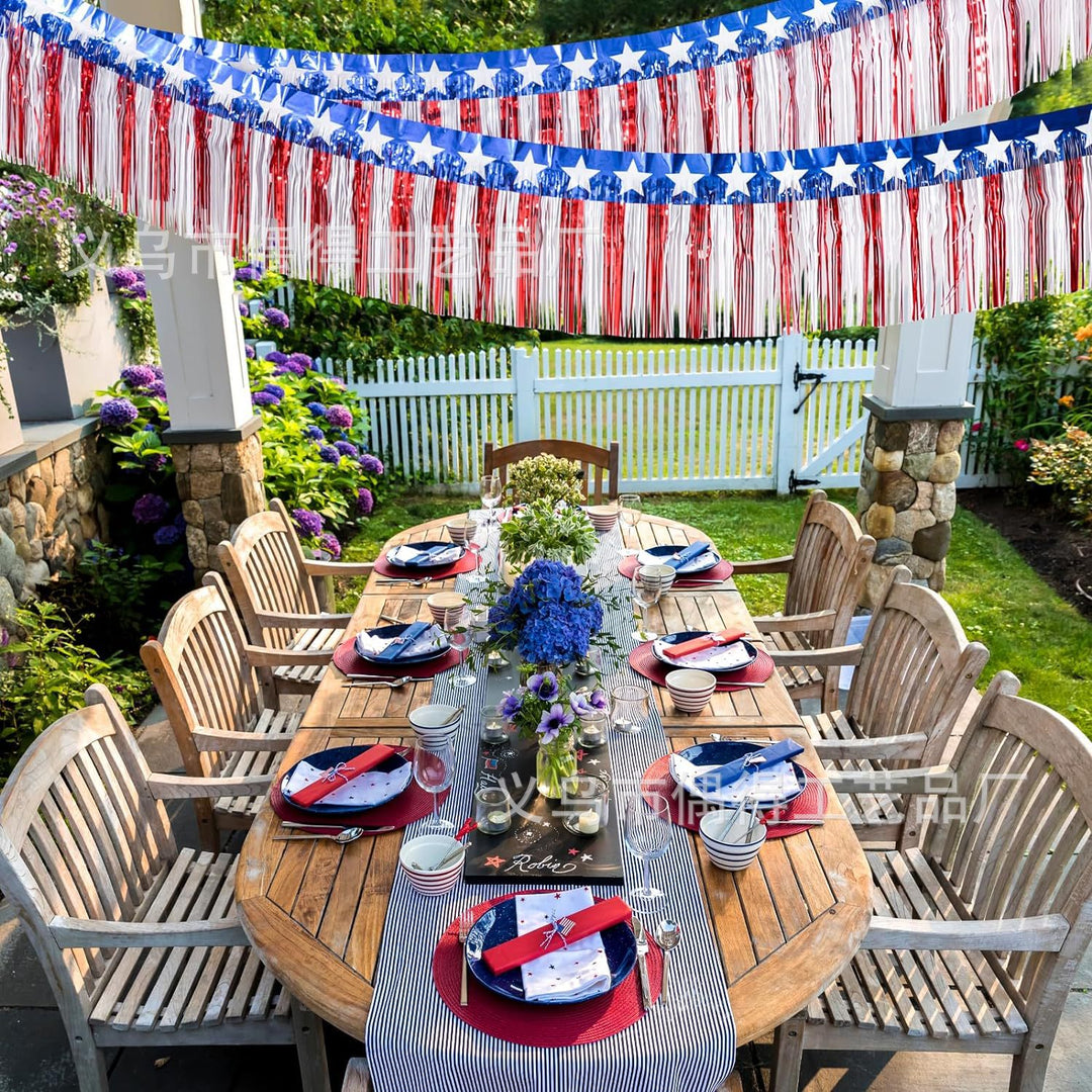 Independence Day metallic star fringe garland backdrop for patriotic party decoration Bowlift
