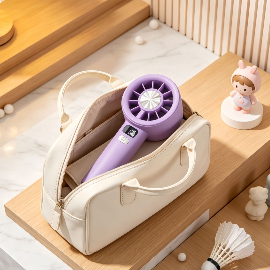 Ladies portable hand fan with LCD display and USB charging function Bowlift