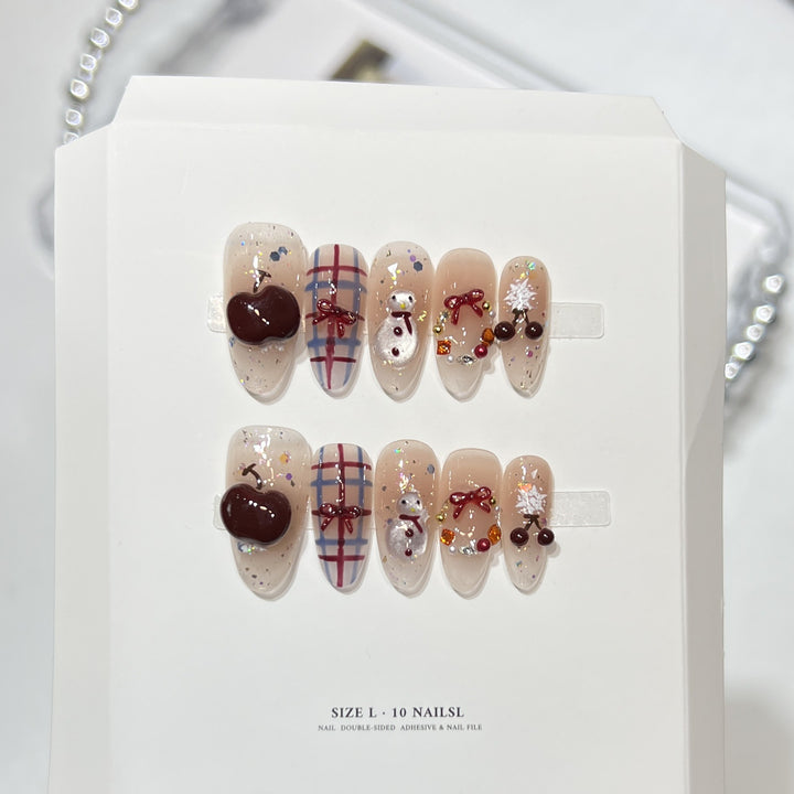 Glittery Press-On Nail Art Set with Snowflake Design Bowlift