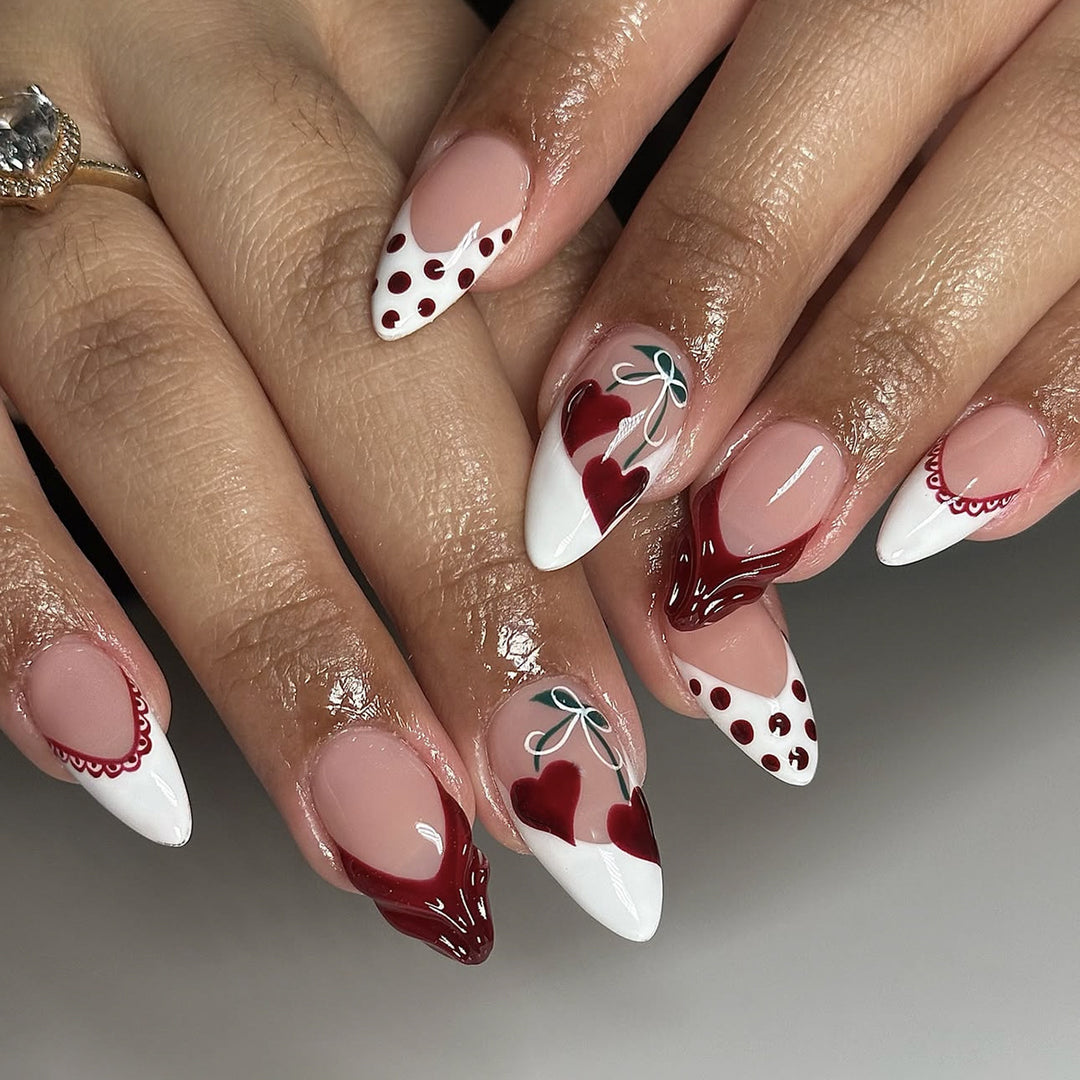 Creative nail art set with romantic heart design and playful accents Bowlift