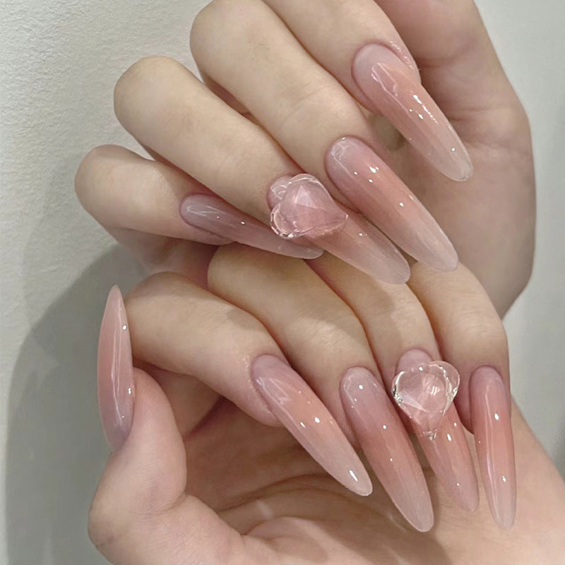 Elegant Ombre Stiletto Press-On Nails with Heart Accents Bowlift