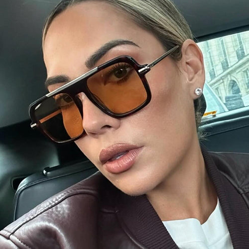 Women's square designer sunglasses with gold accents and protective UV filter Bowlift