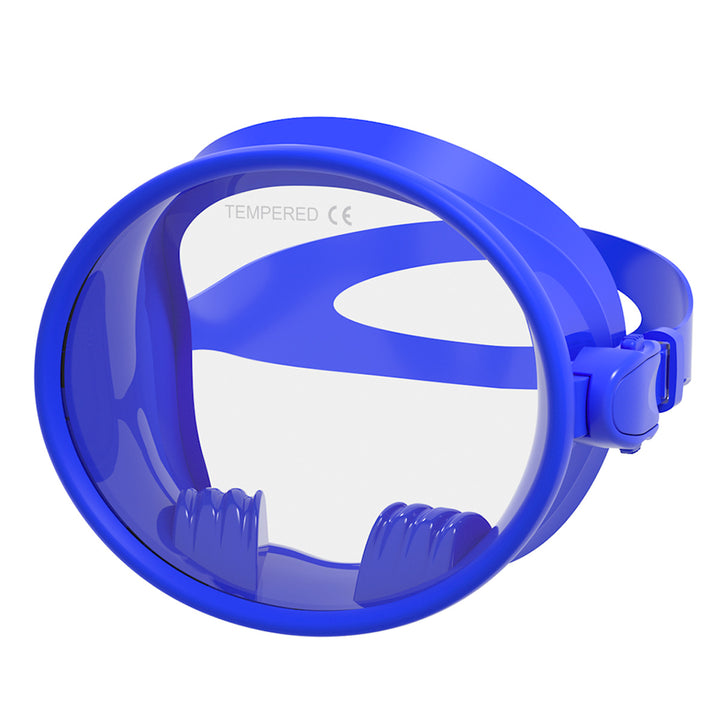 Diving mask with wide field of vision and adjustable headband Bowlift