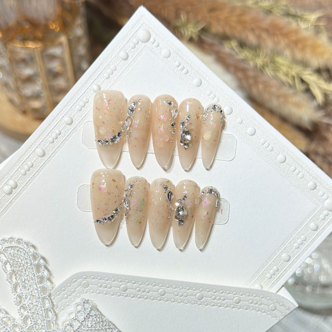 Glamorous Stiletto Press-On Nail Art Set with Floral and Glitter Details Bowlift