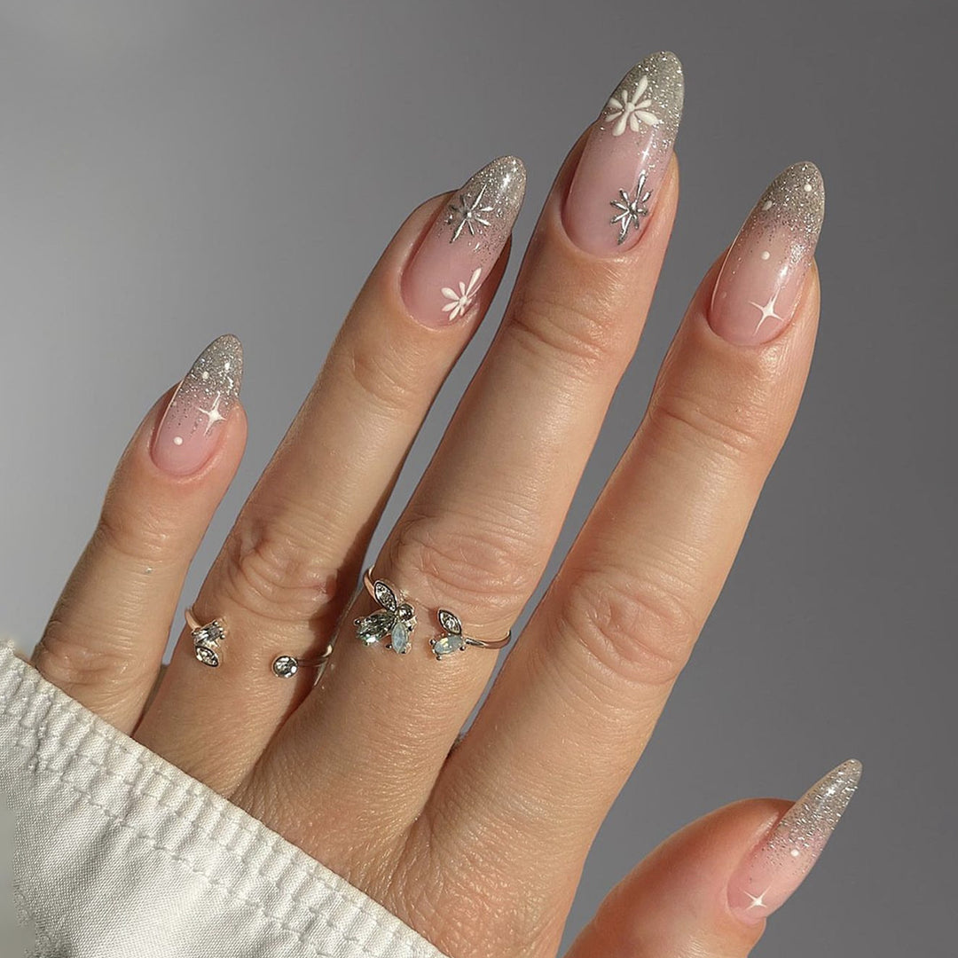Nail art set with elegant glitter French design and artistic embellishments Bowlift