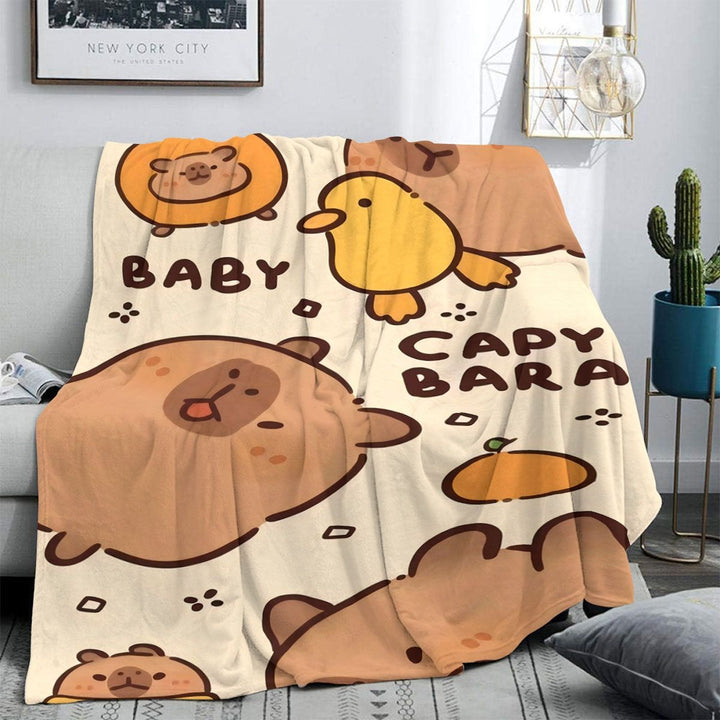 Cute Cartoon Capybara-Themed Throw Blanket