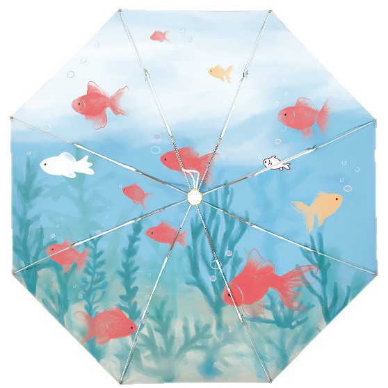 Women's compact umbrella with colorful fish design Bowlift