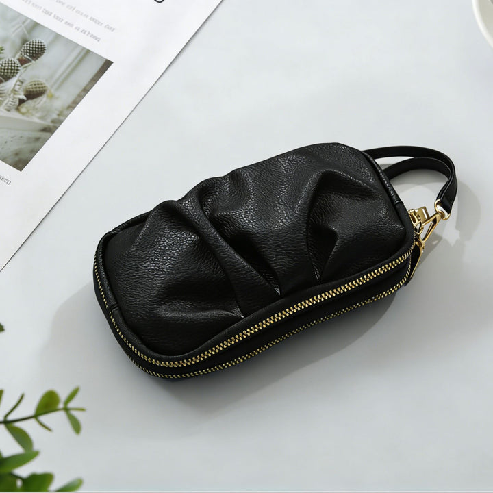 Textured Leather Zip Clutch Wallet Bowlift