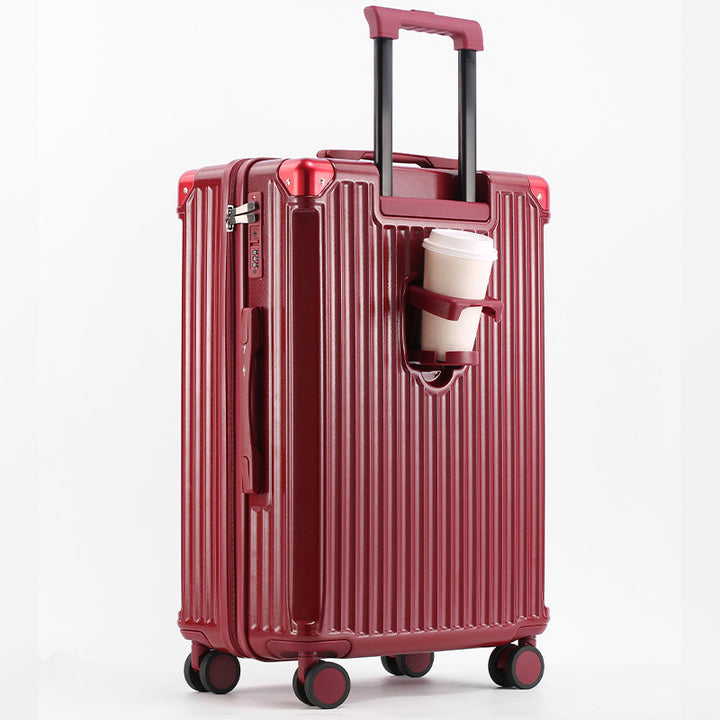 Unisex Travel-Friendly Hard Shell Suitcase with Integrated Beverage Holder Bowlift