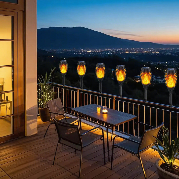 Realistic Animated Flame Solar Garden Torch Stake And Railing Clip Lights Bowlift