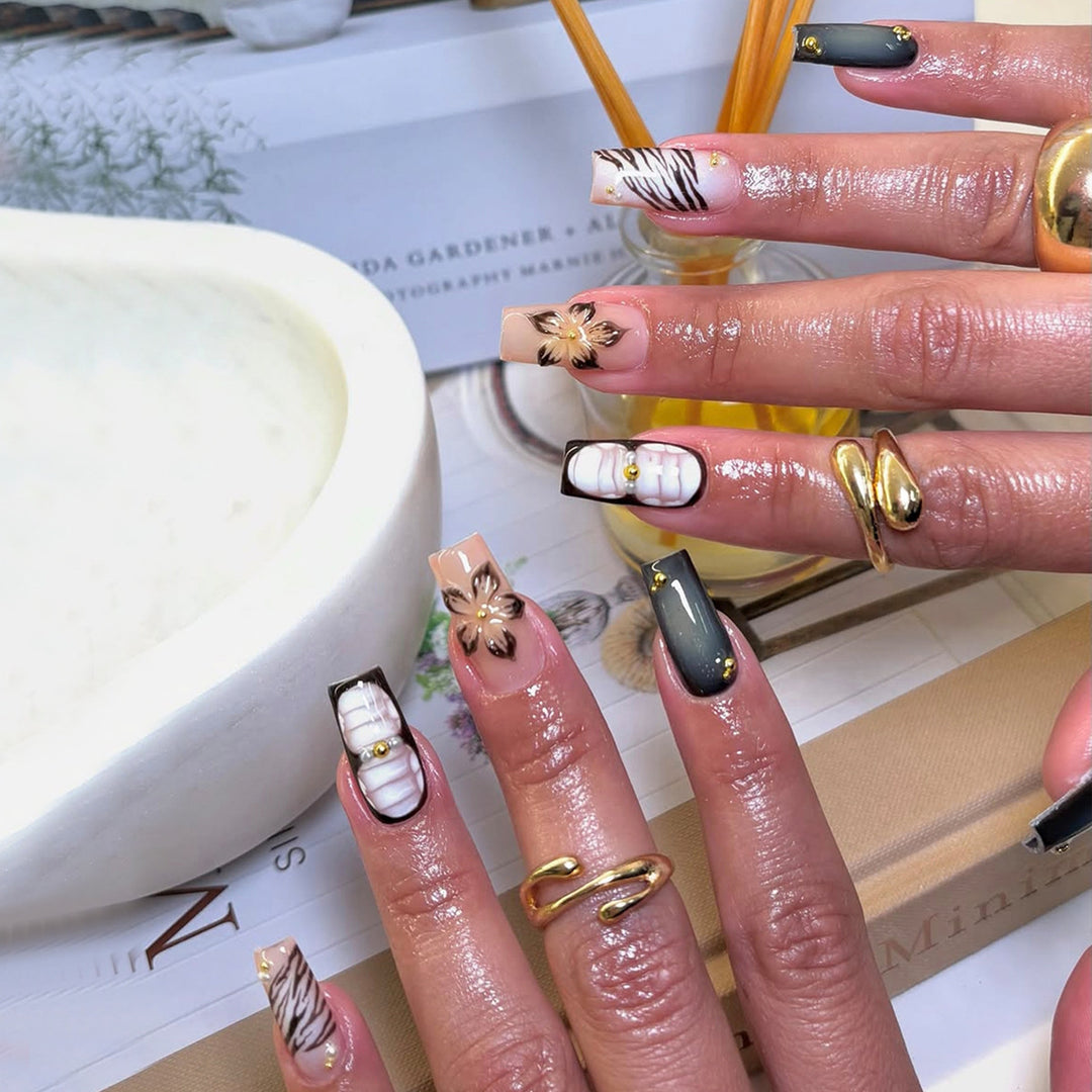 Artificial nails with exquisite floral and geometric designs Bowlift