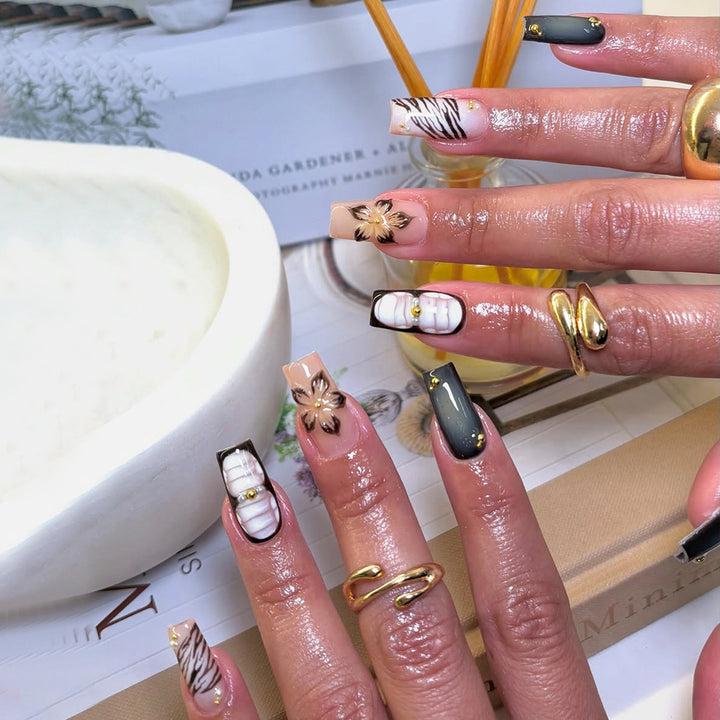 Artificial nails with exquisite floral and geometric designs Bowlift